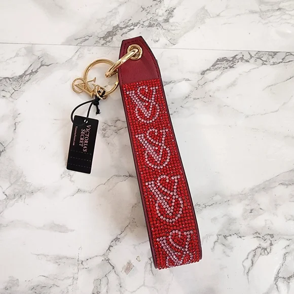 Victoria’s Secret Red Rhinestones Wristlet Strap Keychain Limited edition - Picture 4 of 6